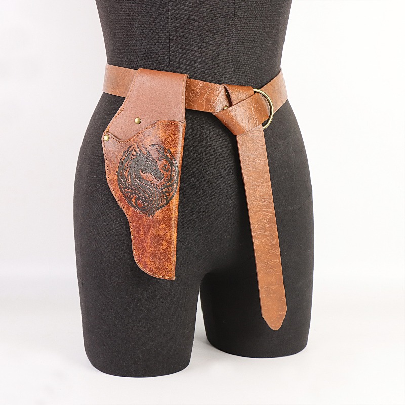 TEMU 2pcs Retro Western Style Pu Belt Scabbard Set Distressed Brown Waist Accessory Halloween Theme Party Ancient Style Outfit Accessory Set