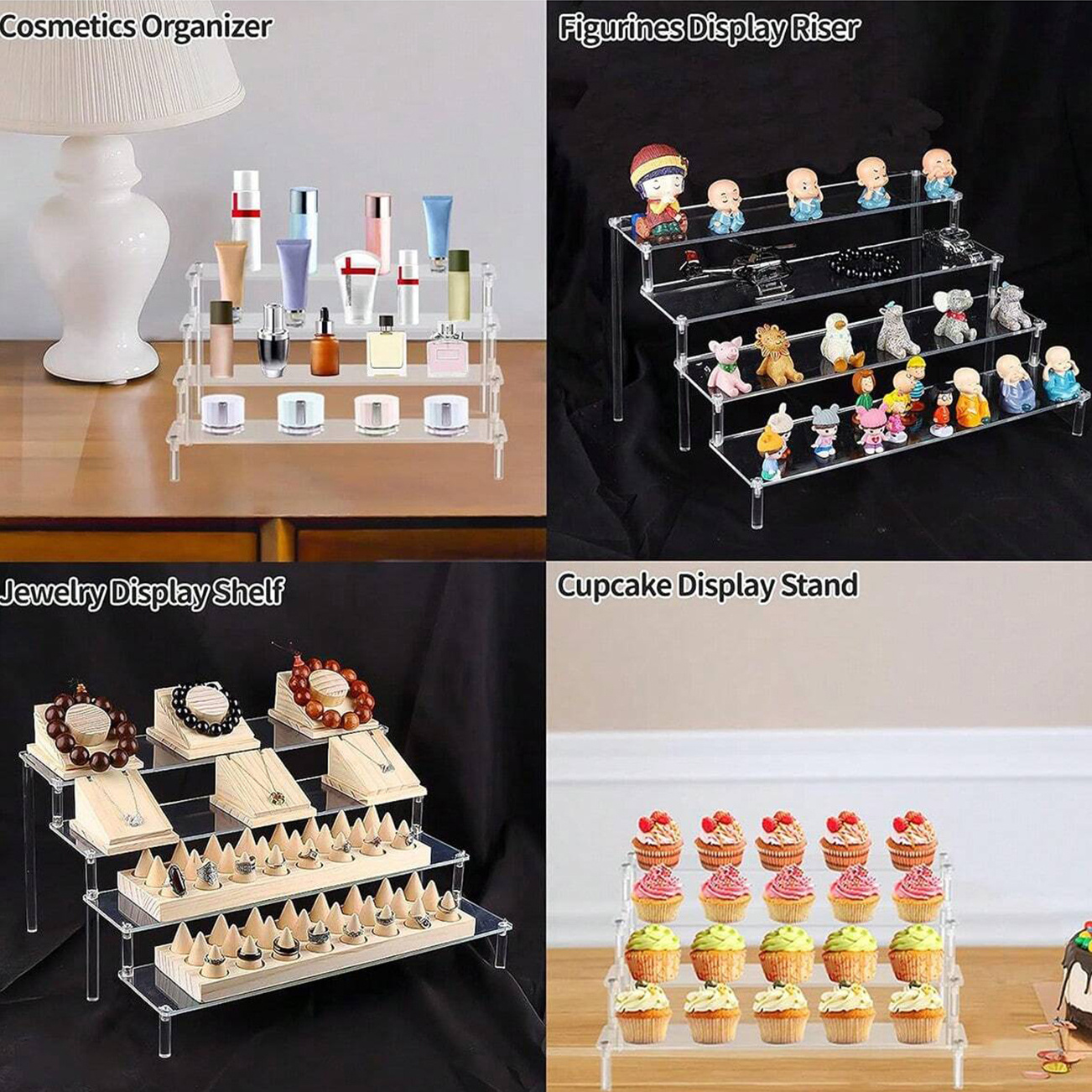 1  acrylic 4 tier storage organizer rack transparent display shelf for coffee capsules desserts art supplies and ornament organization details 9