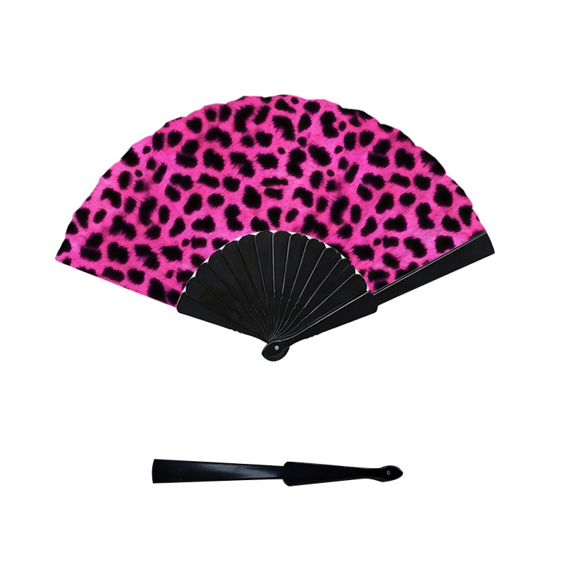 TEMU 2d Flat - 2d Single-sided Printed Pink Base Print Handheld Folding Fan, 1pc Fan Surface Plastic Fan Rib Style Lightweight Portable Fan, Suitable