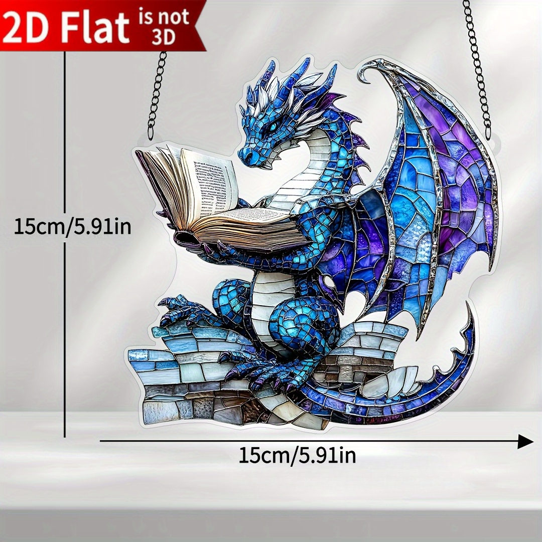 TEMU 2d Flat, 1pc Charming Dragon Reading Acrylic Sun Catcher - Asphalt Window Decor, | Ideal Gift For Home, Office, Bedroom, Or Terrace | No Power