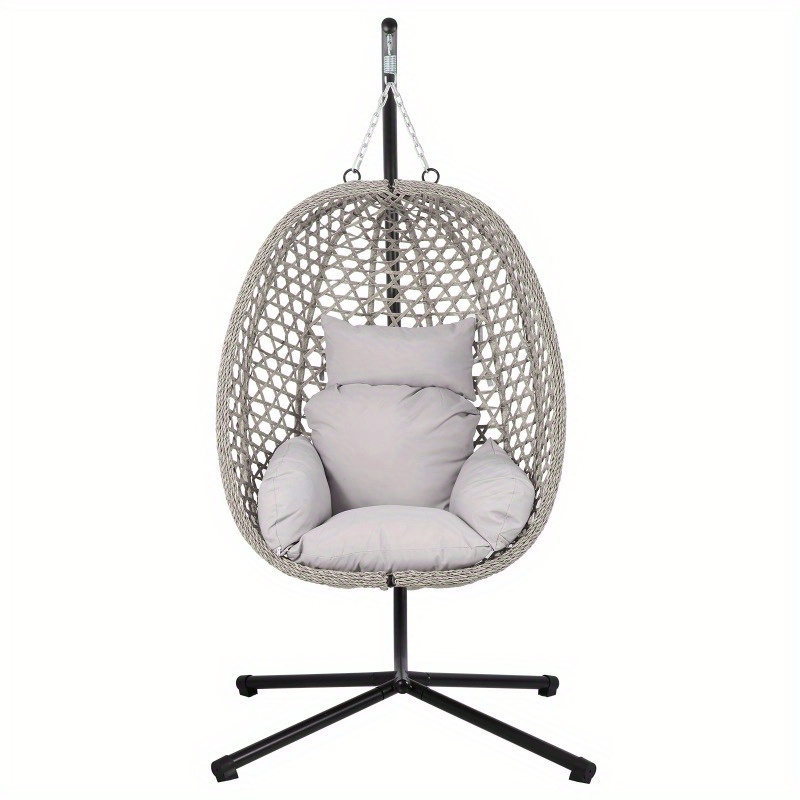 TEMU A Suspended Chair With A Frame, Designed To Be Waterproof And Uv-resistant, Lounging On A Balcony. This Chair Is Versatile For Sitting And