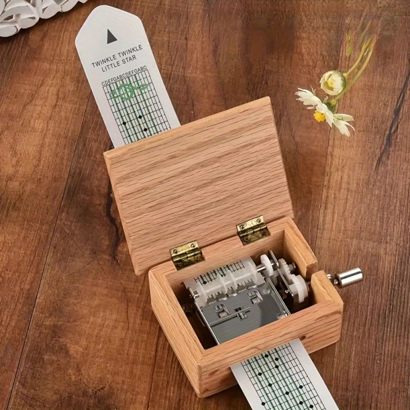 TEMU A Music Box Kit Made Of Wood, Featuring A Hand-crank Mechanism And 15 Notes, Along With 7 Rolls Of Blank Paper Tape For Without The Need For Electricity