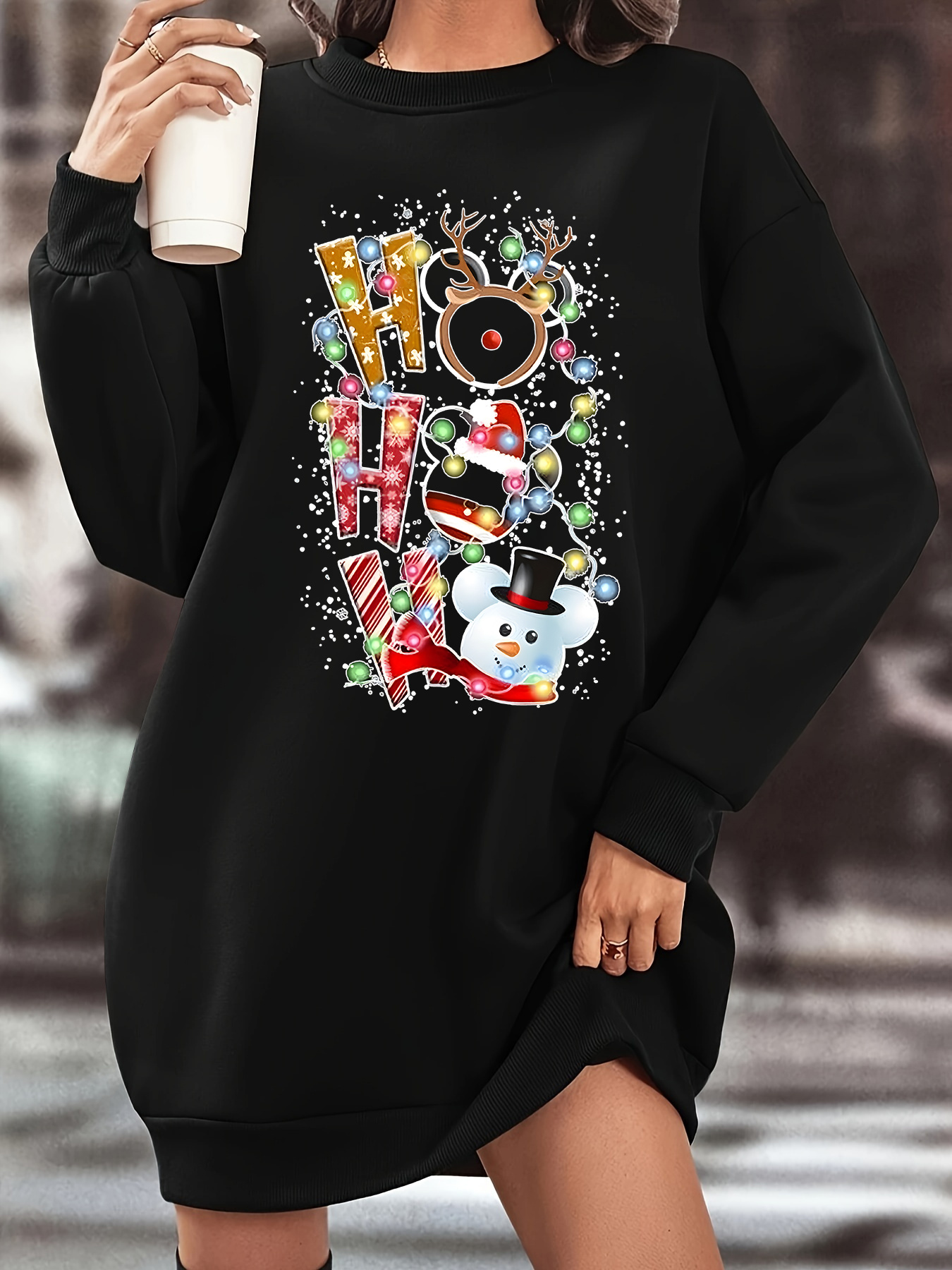 women's christmas fleece lined sweatshirt dress cozy long Temu