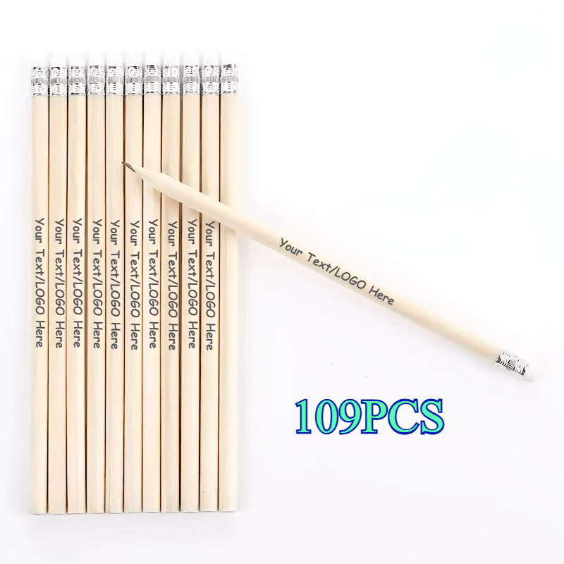 TEMU 29/49/69/109 Custom Natural Wood Pencils With Eraser, Personalized Engraved Text Logo Pencils, Bulk Writing Pencils For School Office Supplies