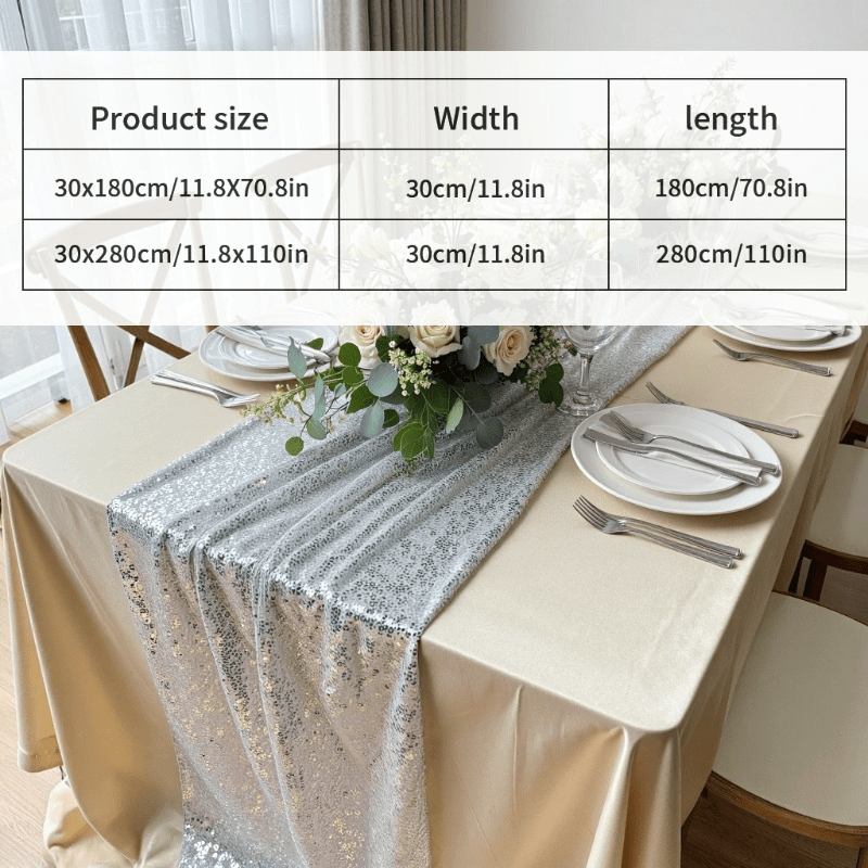 eleganter silberner pailletten tischläufer partys