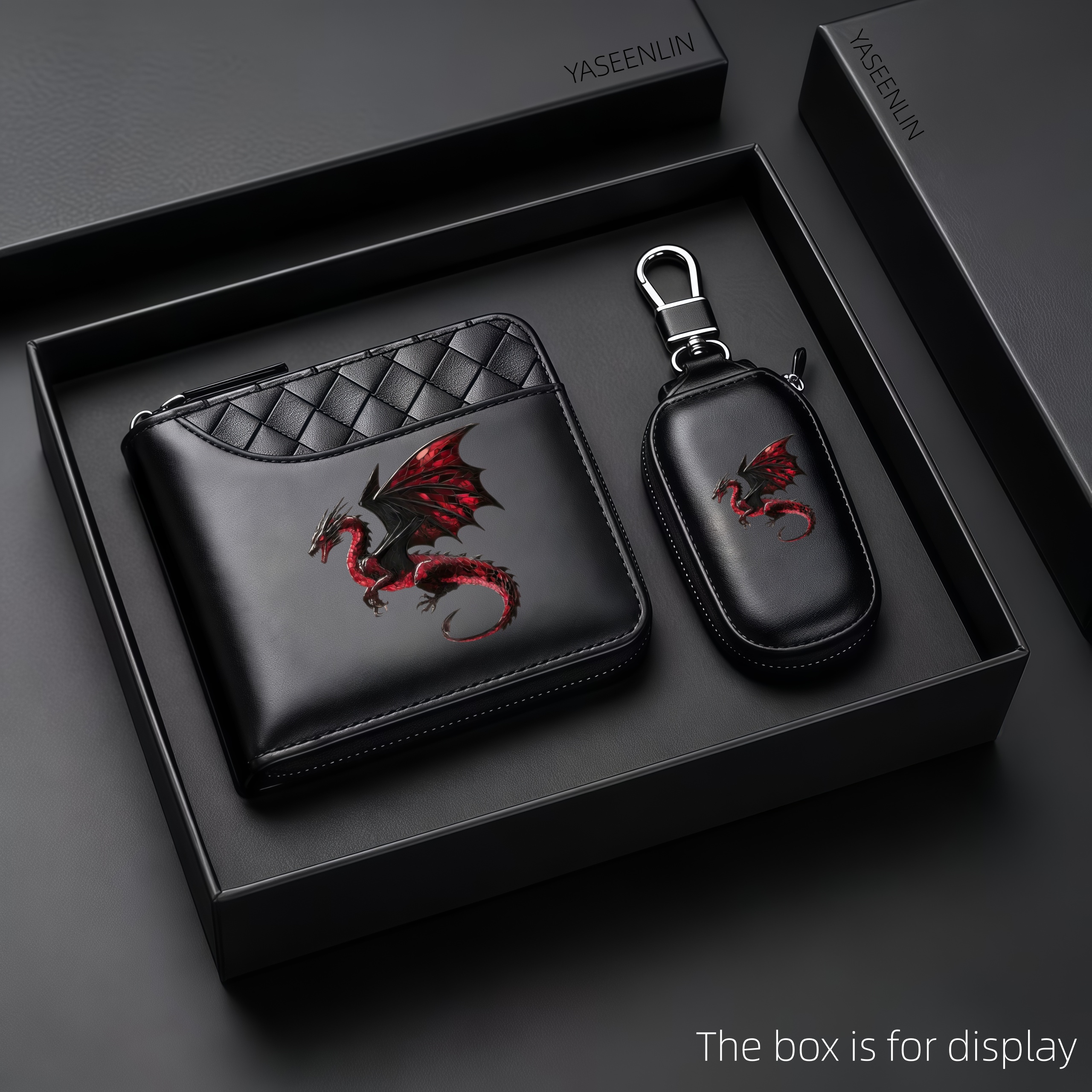 TEMU Yaseenlin 2d [printed Design – Not Textured] 1pc/2pcs (2pcs With A Car Key Pouch) High-end Men' Wallet With A Vintage Dragon Print - Black