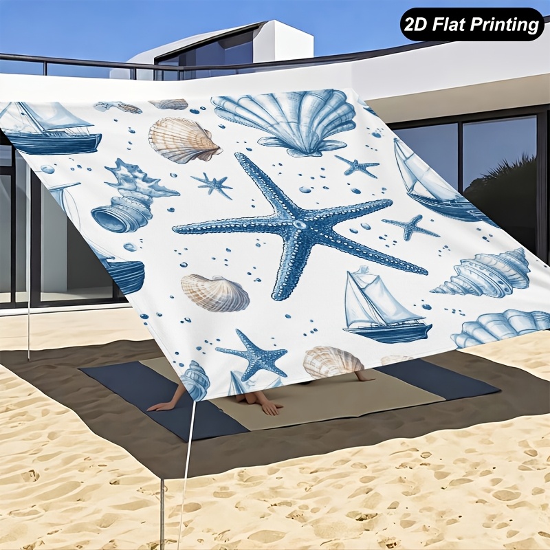 TEMU 2d Flat Printing, 1pc Seashell Nautical Outdoor Sunshade Cloth, Suitable Beach, Camping, Garden, Picnics - Outdoor Adventure Sunshade, 4 Ropes