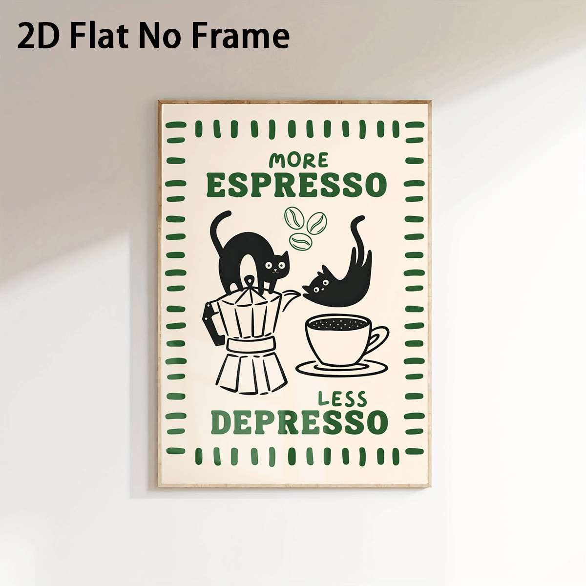 TEMU 2d Flat, 1pc Minimalist Modern Espresso Cat Poster - Suitable For Home Decor, Kitchen, Bathroom, | Unframed Canvas Poster Suitable For Bedroom,,