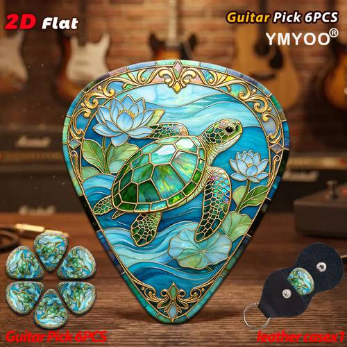 2d flat 6pcs guitar picks guitar with premium turtle and for lotus stained glass effect for guitar players and musician performance use 2d flat