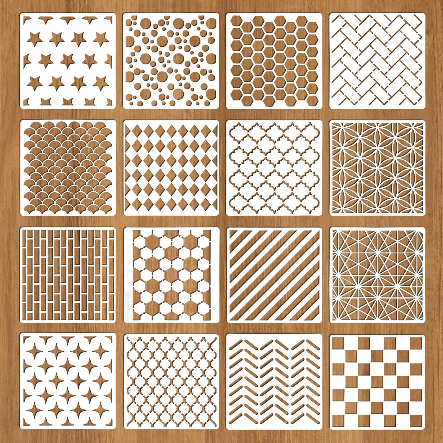 TEMU 16pcs Pcs Reusable Geometric Stencils Suitable For Painting, Layering Templates With Modern Abstract Shapes, & Small Templates For Diy Crafts,