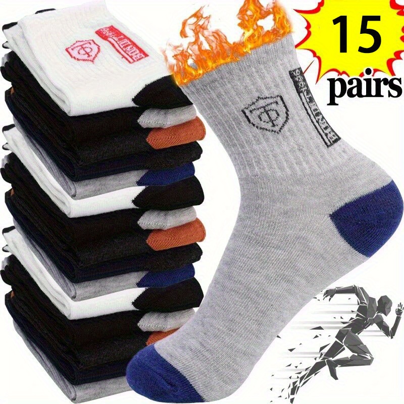 E-shop 15 Paar Herren Sportsocken mit Feuchtigkeitsableitung, Atmungsaktiv für Alle Jahreszeiten mit Verstärkter Zehen- & Fersenpartie, Mehrfarbiger