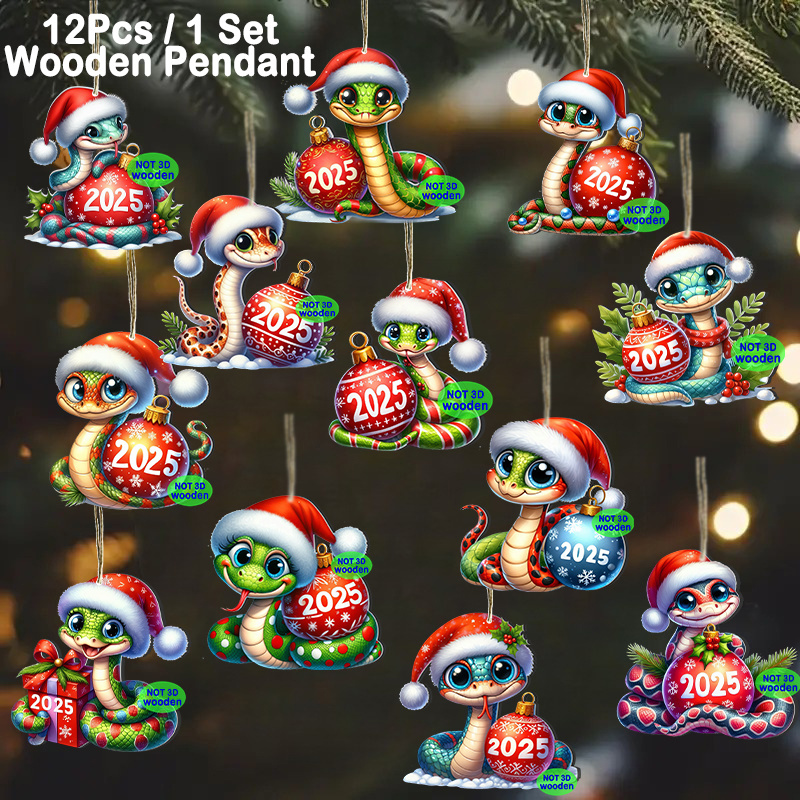 

12pcs Wooden Christmas Ornaments Set, Snake & , Non-electric, Battery-free, Featherless, For 's And