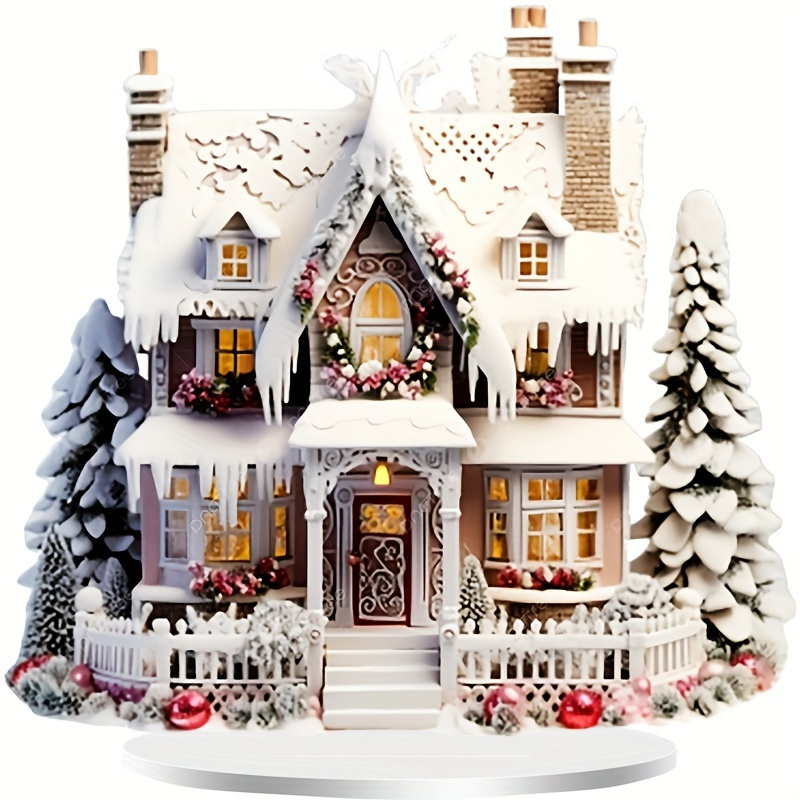 

2d Flat, Rustic 3d Acrylic Christmas House Decor, Landscape With Stand, For Desktop, Bedroom, Garden, Office, Dining, Bathroom, Living Room - English Text