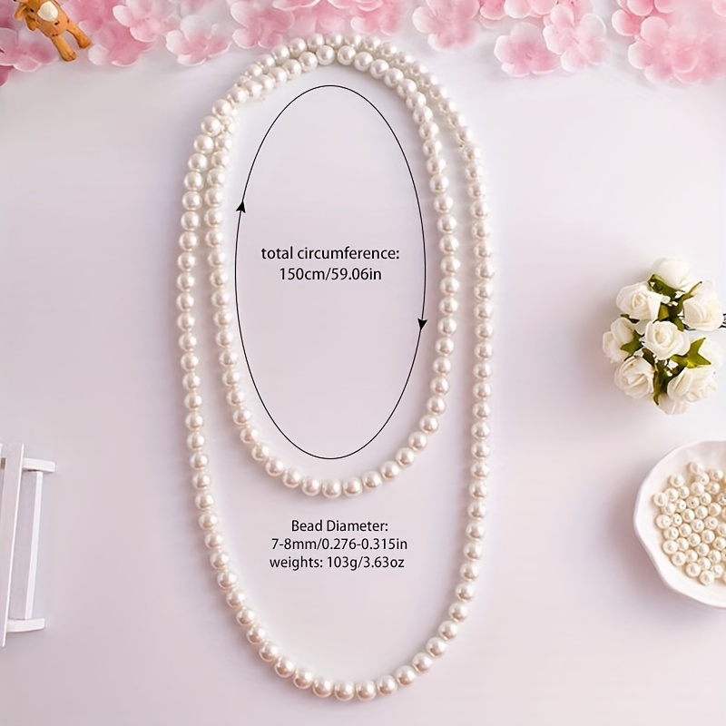 TEMU Women's Long Pearl Necklace - Elegant Long Necklace For Women, Natural Necklace, Luxurious Pearl Necklace, Pearl Necklace, Suitable For Wedding,