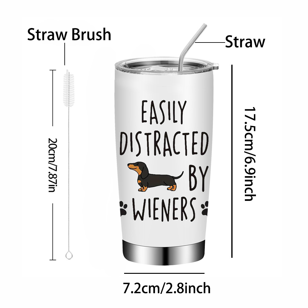TEMU 20oz Ceramic Coffee Mug With Stainless Steel , Insulated Travel Cup With Lid And Straw - Bpa-free, Hand Washable, Ideal Gift For Owners, Coffee Bar Accessories, Sausage Dog, Reusable