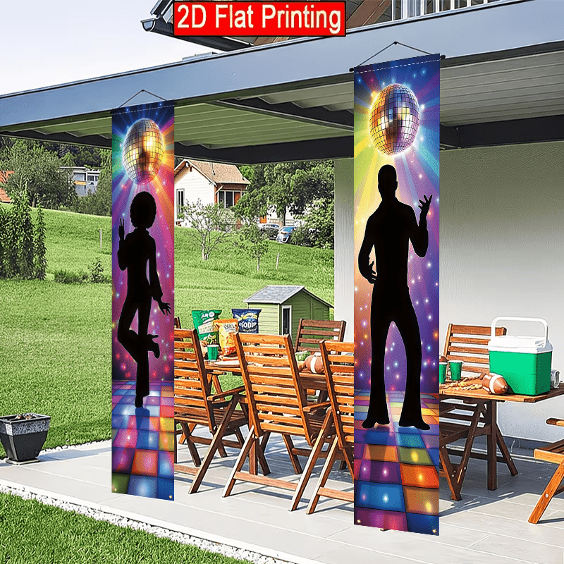 TEMU 2d Flat, 2d Flat - 2d Door Banner 2d Flat, 2d Flat - 2d Door Banner 2d Flat Banner 2d Flat - 2pcs Set 2d Flat 1970s Disco Party Theme, 12x70.8