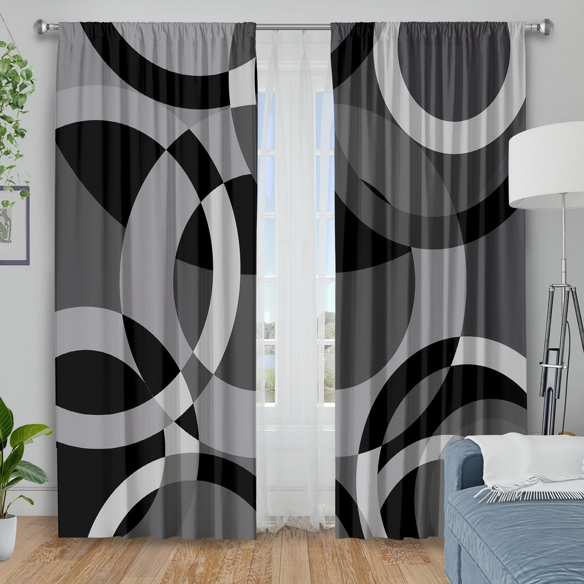 TEMU 2d Flat - 2d Flat - Set Of 2 Room Curtains Featuring 2d Flat Printing In A Style, Designed As Modern Minimalist Window Drapes With Overlapping