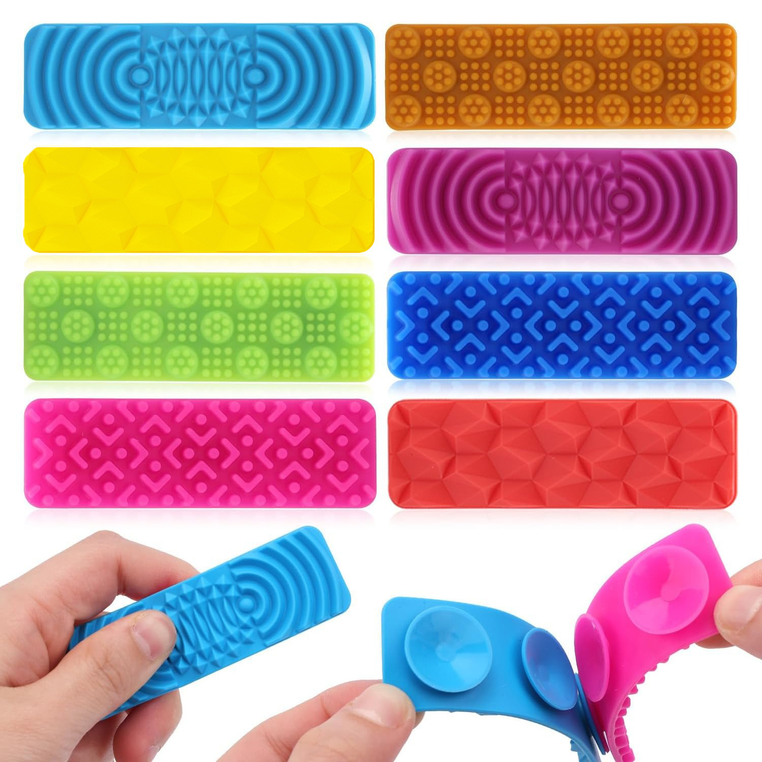 8 Pack Quiet Textured Sensory Suction Fidget Strips - Adult Tools, Anxiety Calming Stickers For Autism Adhd, Office Desk Must-have Holiday Gifts