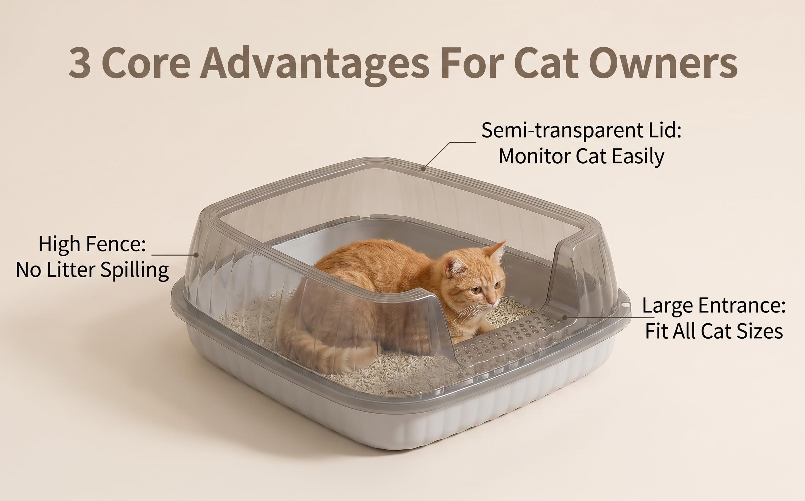 high quality   litter box for kittens medium cats multi cat use curved anti splash rim semi transparent litter tray with scoop low tracking non   clean for small apartments Product details 2