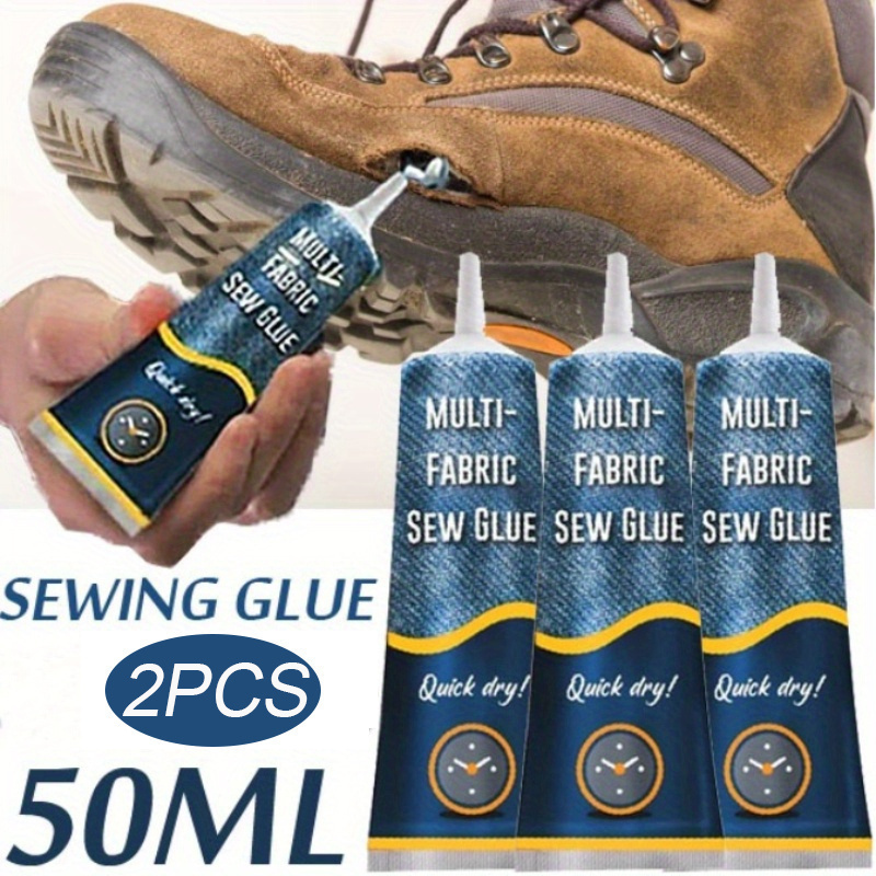 

2pcs Quick-dry Fabric Sew Glue, 1.69oz - Waterproof, Fast-tack Adhesive For Denim, Leather, Shoes & All Fabrics, Repair Gel With Instructions, Fabric Glue