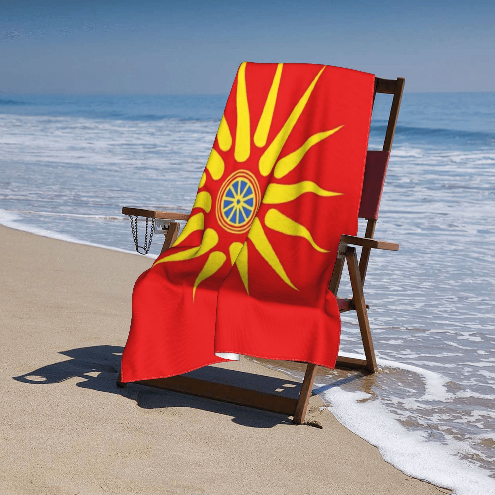 брзо-сушечка микрофибер плажна пешкир - дизајн на sun ancient macedonia, 250gsm, лесна и брзо-сушечка, совршена за плажа и базен, плажа детали 2