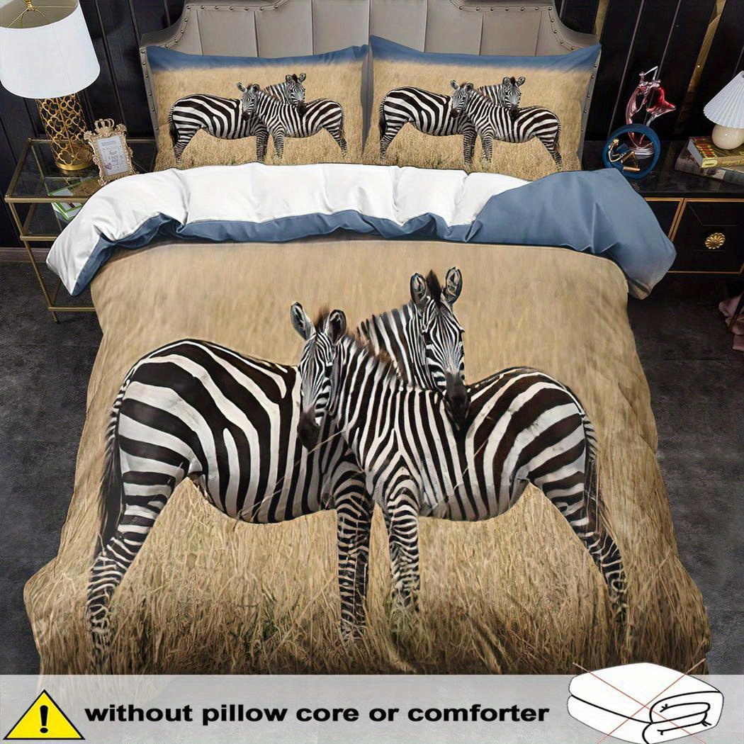 TEMU Zebra Theme Duvet Cover Set - 2/3pcs, Soft, Comfortable, And Breathable, Bedding Set, Animal Pattern Duvet Cover Set, 100% Polyester Machine