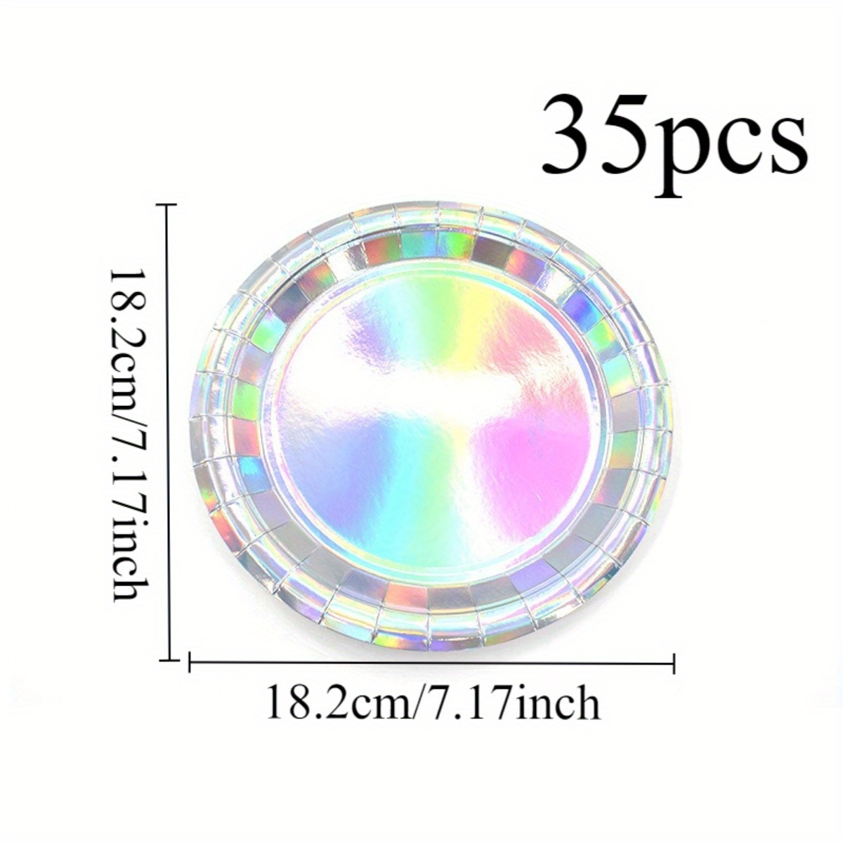 Image of 35pcs Iridescent Paper Plates Holographic Laser Round Party Plates, Dessert Plate For Mermaid Cake Salad Pizza, Birthday Baby Shower Wedding Party Decorations