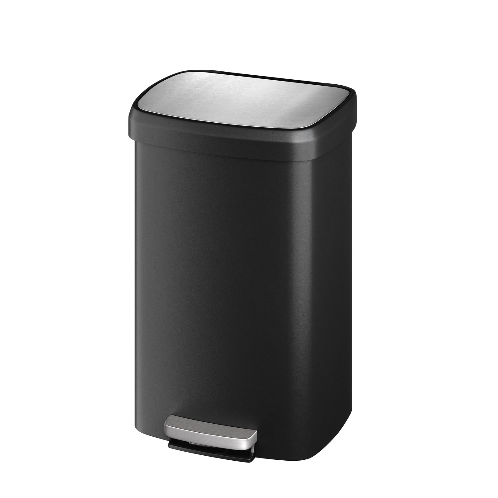 Black Step-on Kitchen Trash Can 13 Gallon 50l, Soft Close Lid And Liner Rim, Rustproof Plastic Garbage Bin With Rear Handle, Large Capacity Waste Container
