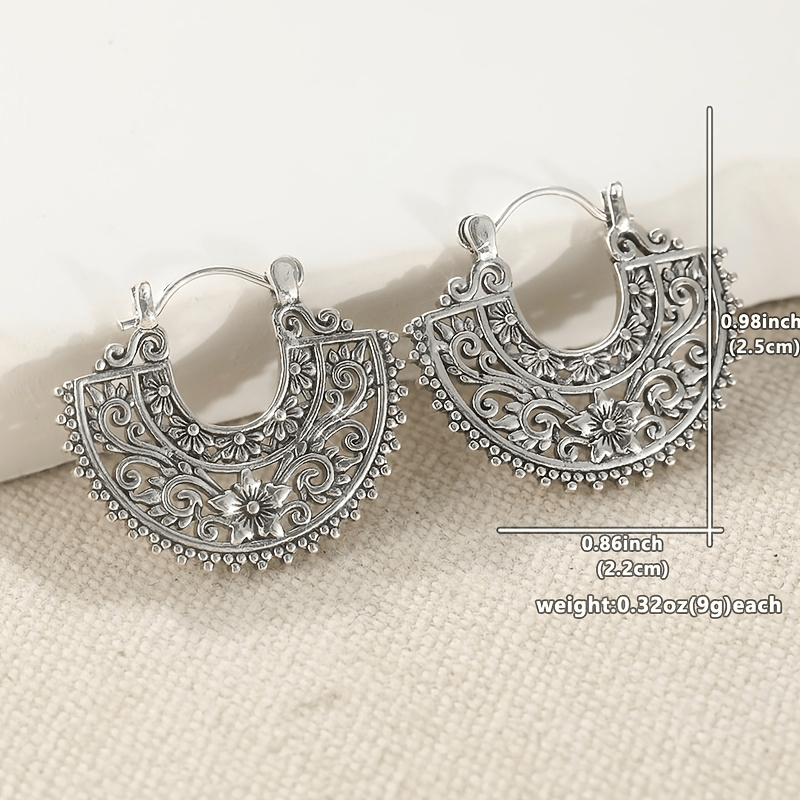 Women's Ethnic Style Carved Metal Semi-circular Earrings