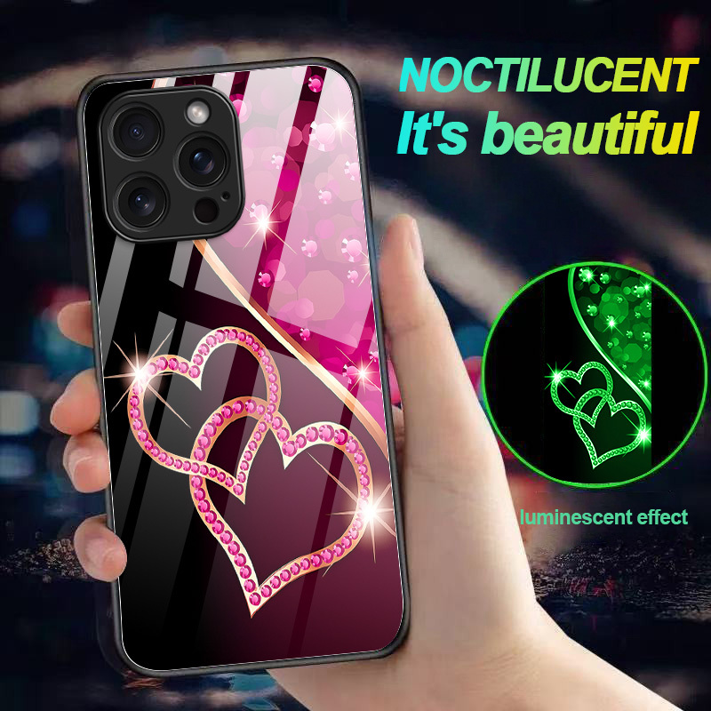 TEMU Phone Case: Diamond-studded Hearts Light Phone Case Shockproof Luminous Without Power Suitable For Iphone 17 Pro Max/16/15/14/13/12/11 Luminous