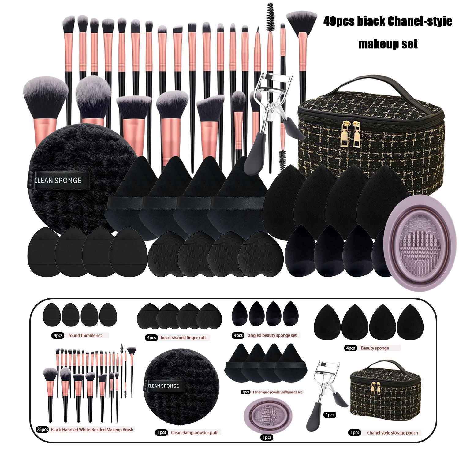 TEMU 49pcs Professional Makeup Brush Set, Super Soft Nylon Bristles And Concealer/contour Sponge - Wet/dry Use, Complete Size Expandable Box,
