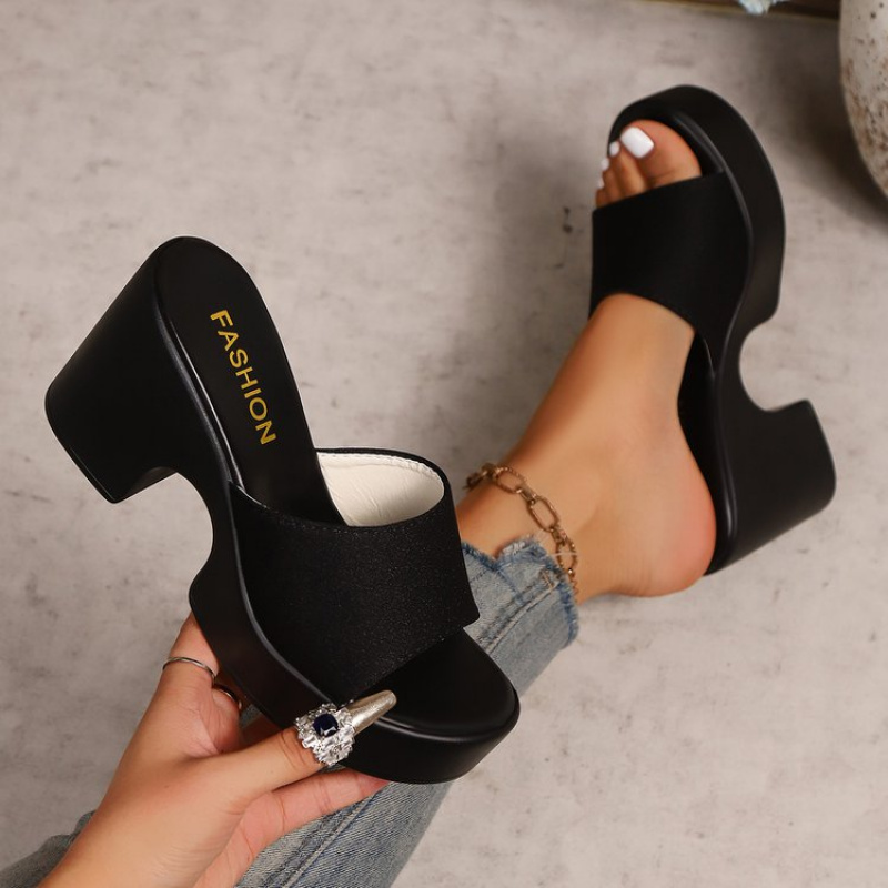 TEMU Women's Stylish Versatile Solid Color Chunky Heel Fashion Sandals, Women Shoes