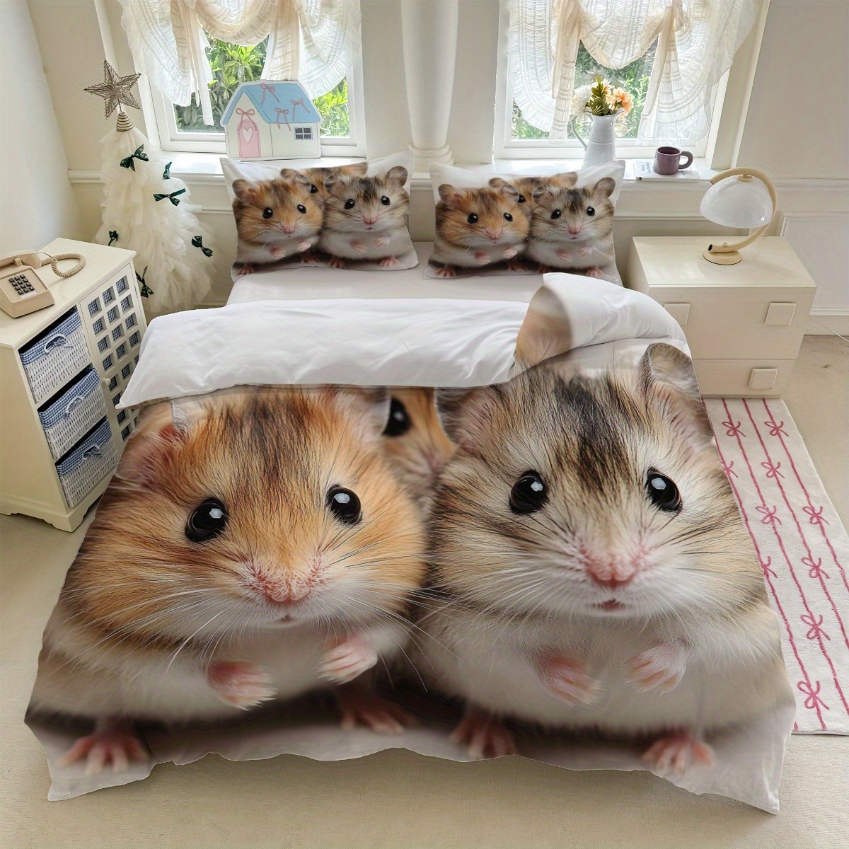 TEMU 3pcs Hamster Print Bedding Set - Brown And Gray Animal Pattern (1 Duvet Cover   2 Pillowcases, Without Core) - Suitable For , Perfect For