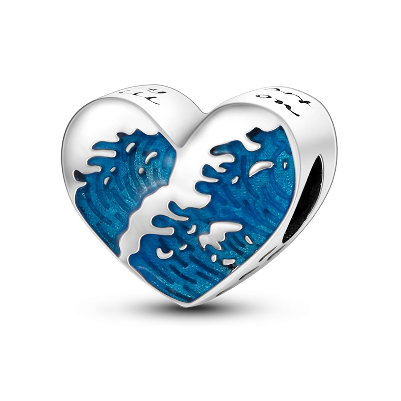 925 Sterling Silver Ocean Wave Heart Charm Pendant