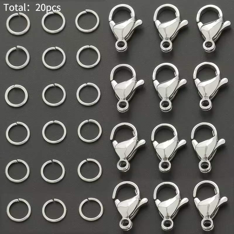 TEMU 20pcs/ Lobster Clasp And Open Jump Ring Combination, Including 10pcs Lobster Clasps And 10pcs Jump Rings, Suitable For Jewelry Additions Making,
