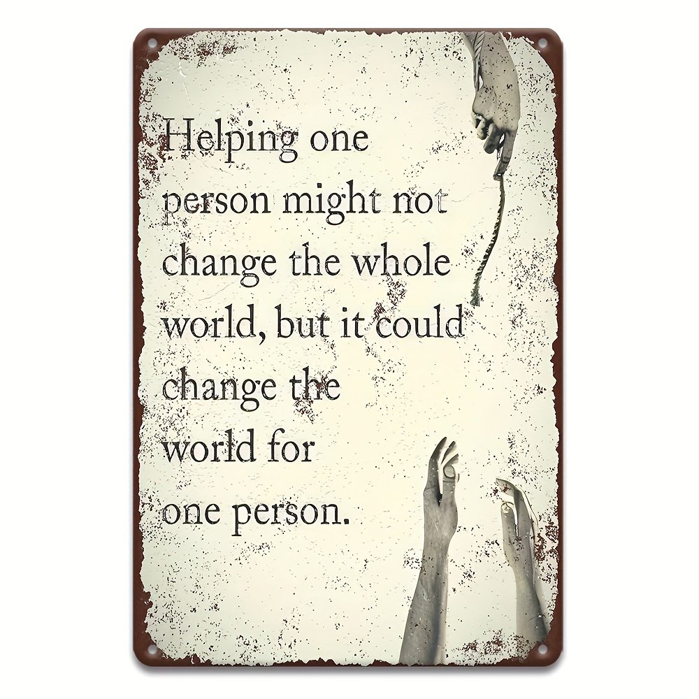 TEMU 1pc Vintage Metal Wall Sign With Inspirational "helping 1 Person" Quote - 12"x8" Large Rustic Aluminum Plaque For, Office, For Man Cave, Cafe -