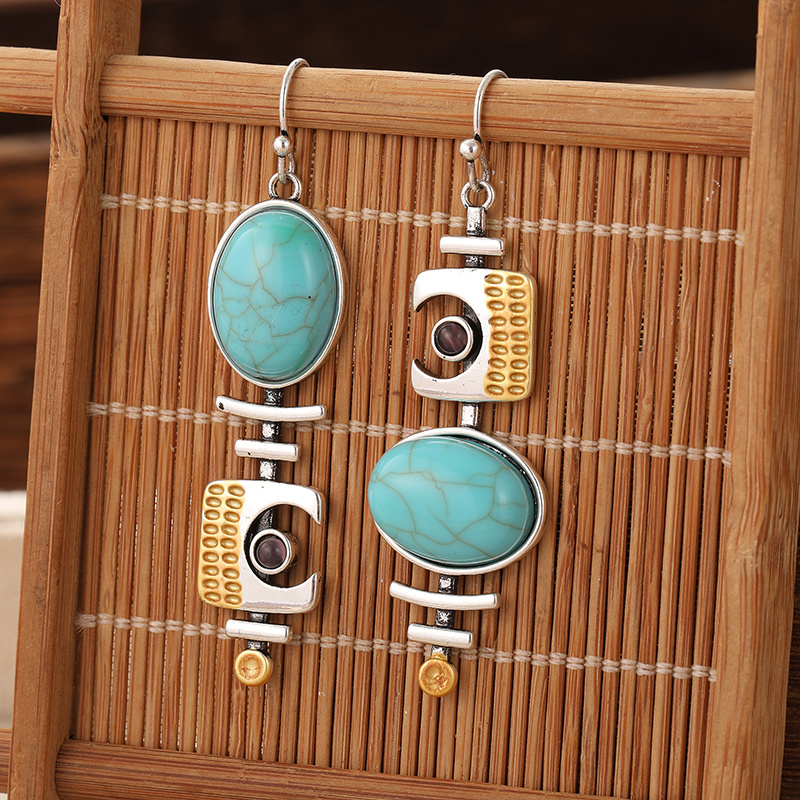 Boho Turquoise Earrings Vintage Geometric Pendant