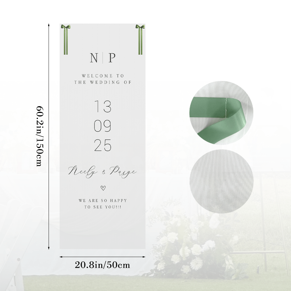 TEMU 1pc Customizable " Initials" Transparent Mesh Wedding Welcome Sign, Personalized Clear Fabric Banner, Wedding Welcome Cloth, Customizable Text,