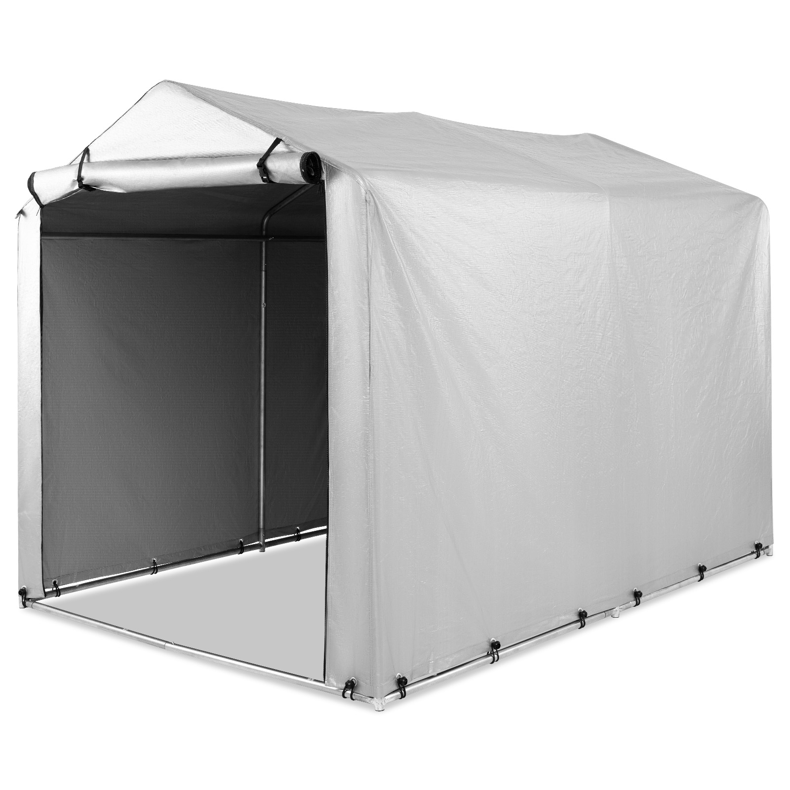 218 X 160cm Outdoor Storage Shed, Heavy-duty Carport W/ Waterproof Pe Cover, Roll-up Zippered Door, Portable Garage Tent For Bike Motorcycle Gardening Tool, Patio Garden Storage Shelter