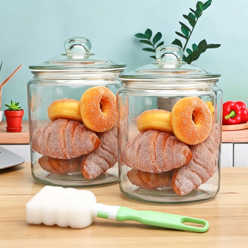 TEMU 2pcs Glass Food Storage Jars, Round Reusable Canisters For Cookie Candy Pasta, Kitchen Pantry Countertop Use, Hand Wash Only- Comes With 1