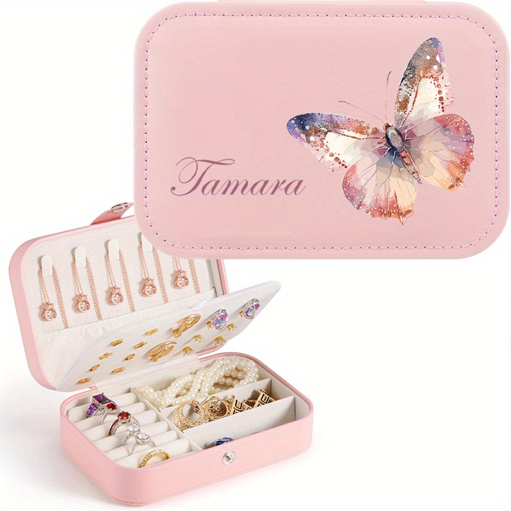 Customized Name PU Leather Butterfly Jewelry Box
