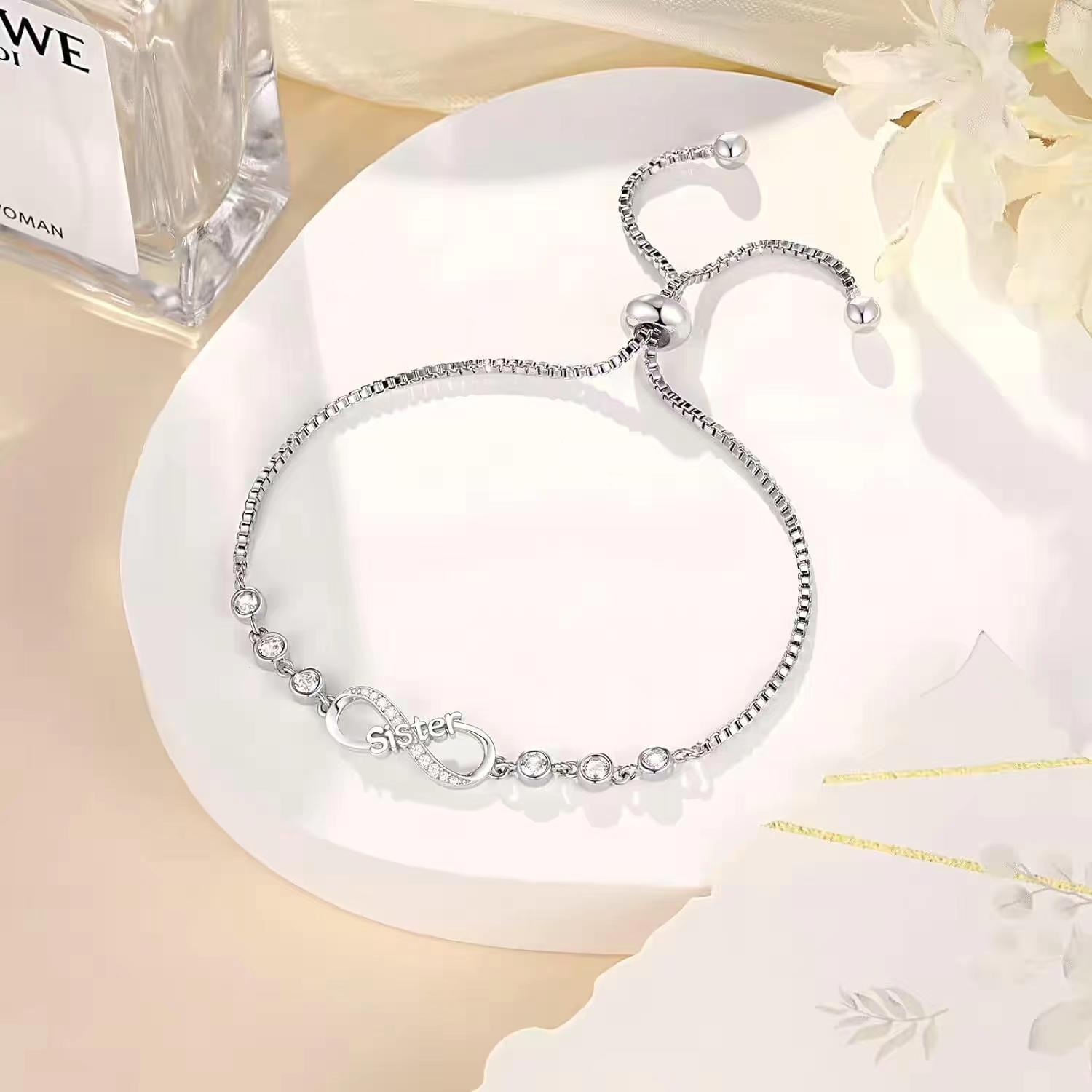 elegant adjustable infinity symbol bracelet for women - chic   with sparkling zirconia stones, alloy material - ideal for   & special occasions, european and american popular, pull-out,   accessories details 0