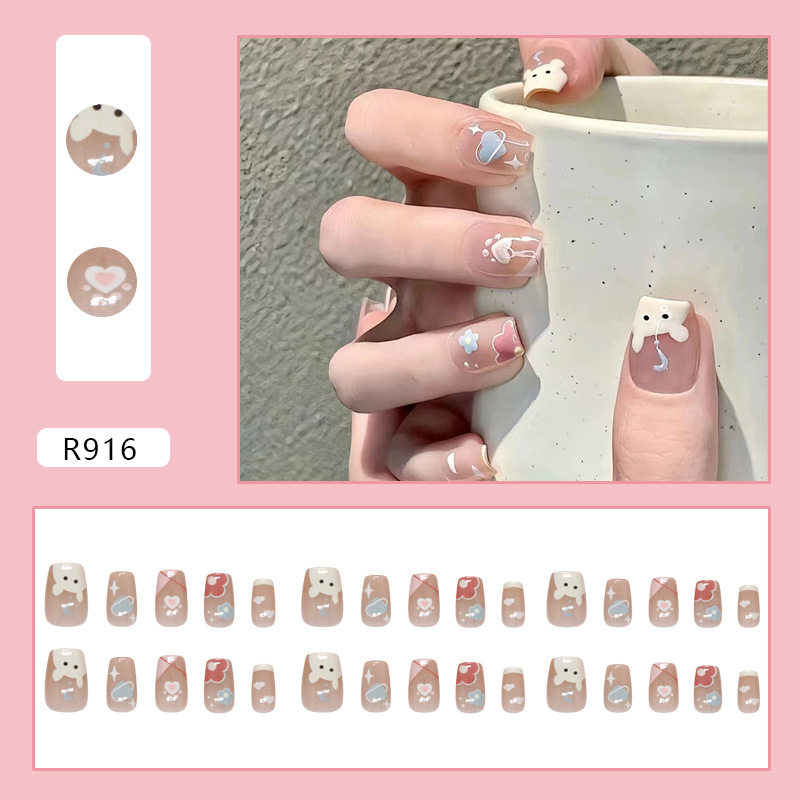 TEMU 30pcs Cute Cartoon Animal Small Shaped Cloud Pattern Press On Fake Nails