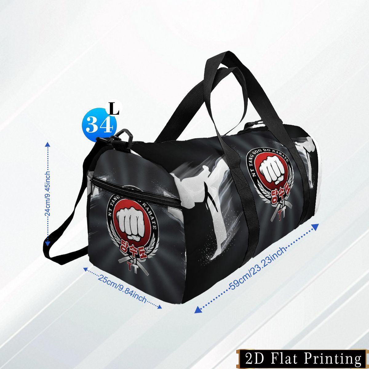travel duffel bag   bag with 34l capacity ideal for travel gym sports duffel bag weekend overnight bag features yoga taekwondo logo hand wash or   multi functional   bag with 2d flat print design