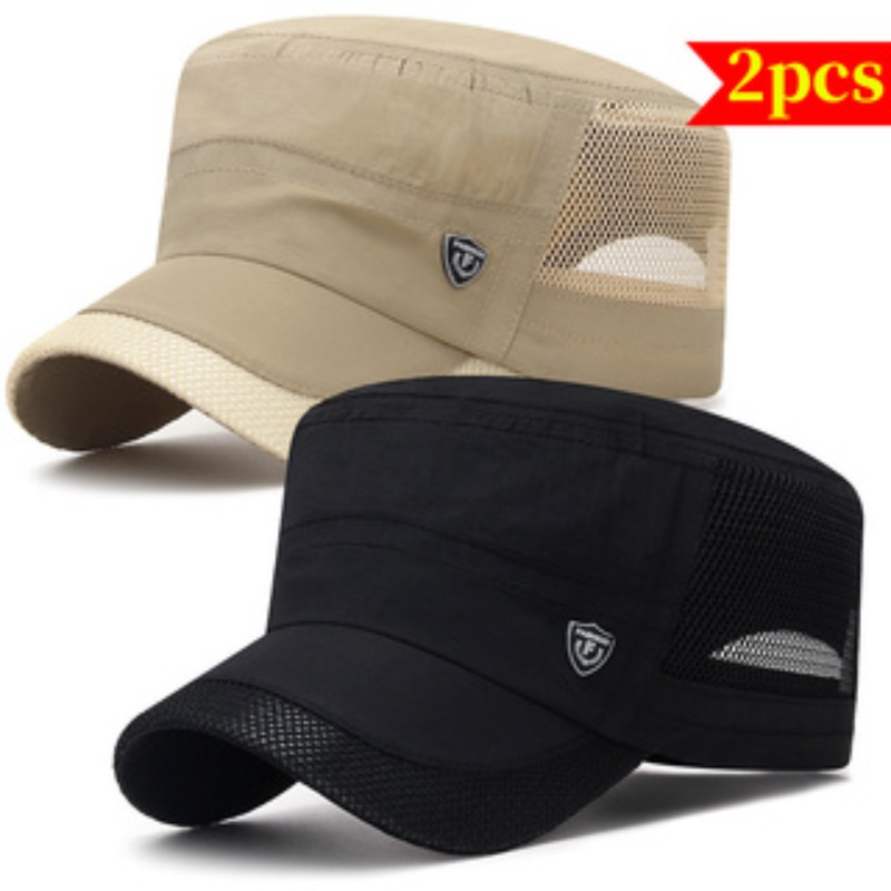 TEMU 2 pièces Chapeau Homme Séchage Rapide pour Été, Protection Solaire, Chapeau à Bords Plats en Respirante pour Printemps et Été, Chapeau à Bec de