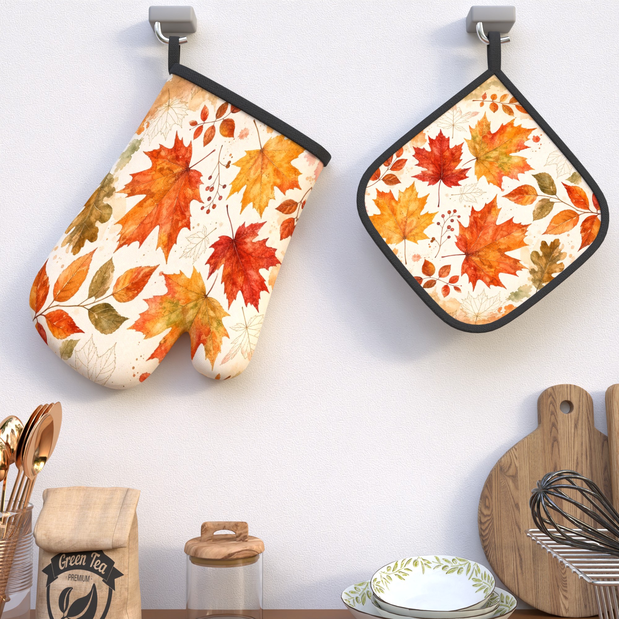 TEMU 2pcs 10.6*6.7 Inch Oven Mitts And Potholders Heat Resistant Autumn Warm Tones Featuring And Berries, Perfect For Cooking, Baking, Grilling, Home