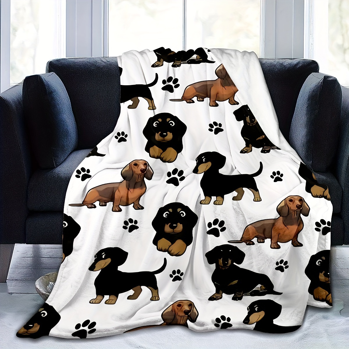 TEMU 【商品名】ソフトフ 素朴なフンド犬柄スロー 、洗濯機洗い可、オール、多目的、心地よい昼寝、デジタルプリント、ホーム キッチン 寝具