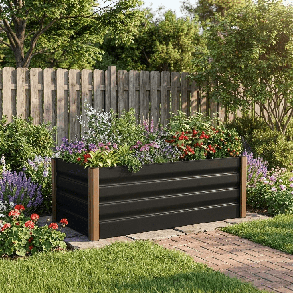 Image of 1pc Large Aluminum Raised Garden Bed 120*60*40cm With Open-bottom Deep Design, Rounded Safety Corners, Anti-cut Trim, Durable Outdoor Planter Box Kit In Gray