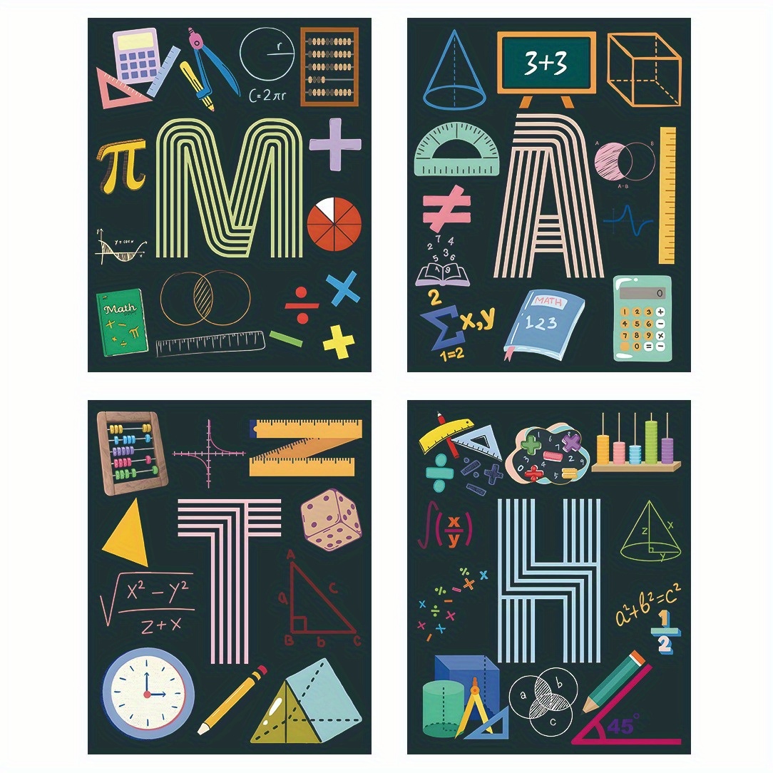TEMU 2d Flat, 2d Flat Frameless Printed Art Set Of 4, Frameless Math Classroom Posters, 8x10 Inch Paper Educational Wall Art, Teacher Gift, Middle