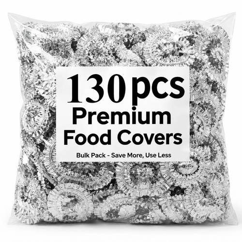 photo de l'article 130 pièces couvercles alimentaires réutilisables en feuille daluminium, couvercles de cuisson multifonctionnels étanches, couvercles alimentaires ménagers pour et assiettes pour isolation, -poussière, -insectes et conservation de la , récipients de stockage thermique alimentaire de